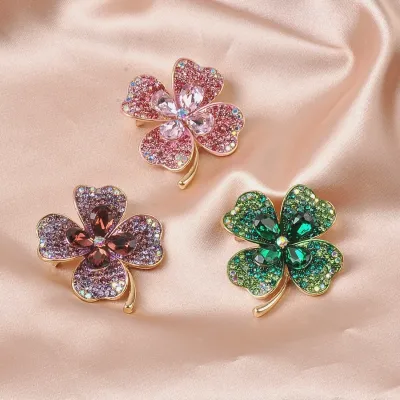 Dazzling Four Leaf Clover Hijab Pin/Brooch
